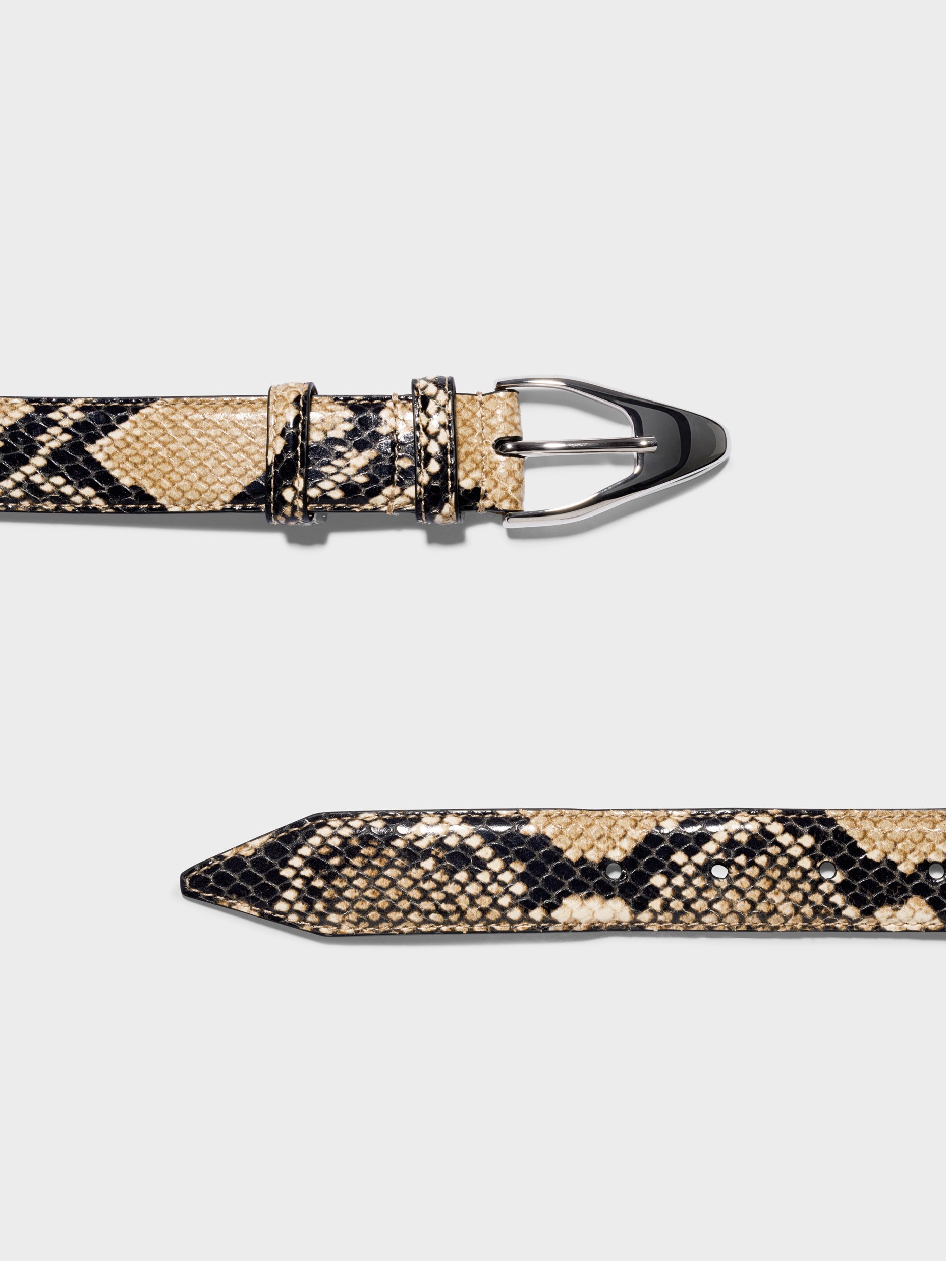 Aeyde | Abel Leather Belt for Women | Hazelnut Snake/Silver Calf | Luxury Materials | Handmade in Italy | Material Details