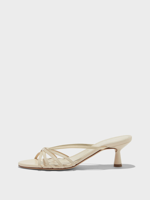 Aeyde | Abby Leather Heeled Sandals for Women | Creamy Nappa | Round Toe | Mid Heel | Side View