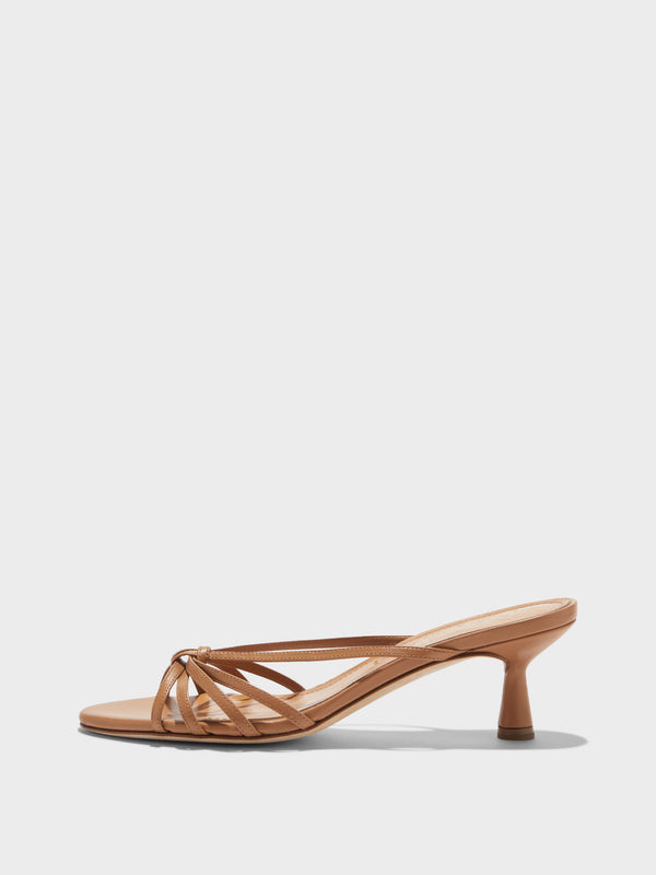 Aeyde | Abby Leather Heeled Sandals for Women | Hazelnut Nappa | Round Toe | Mid Heel | Side View