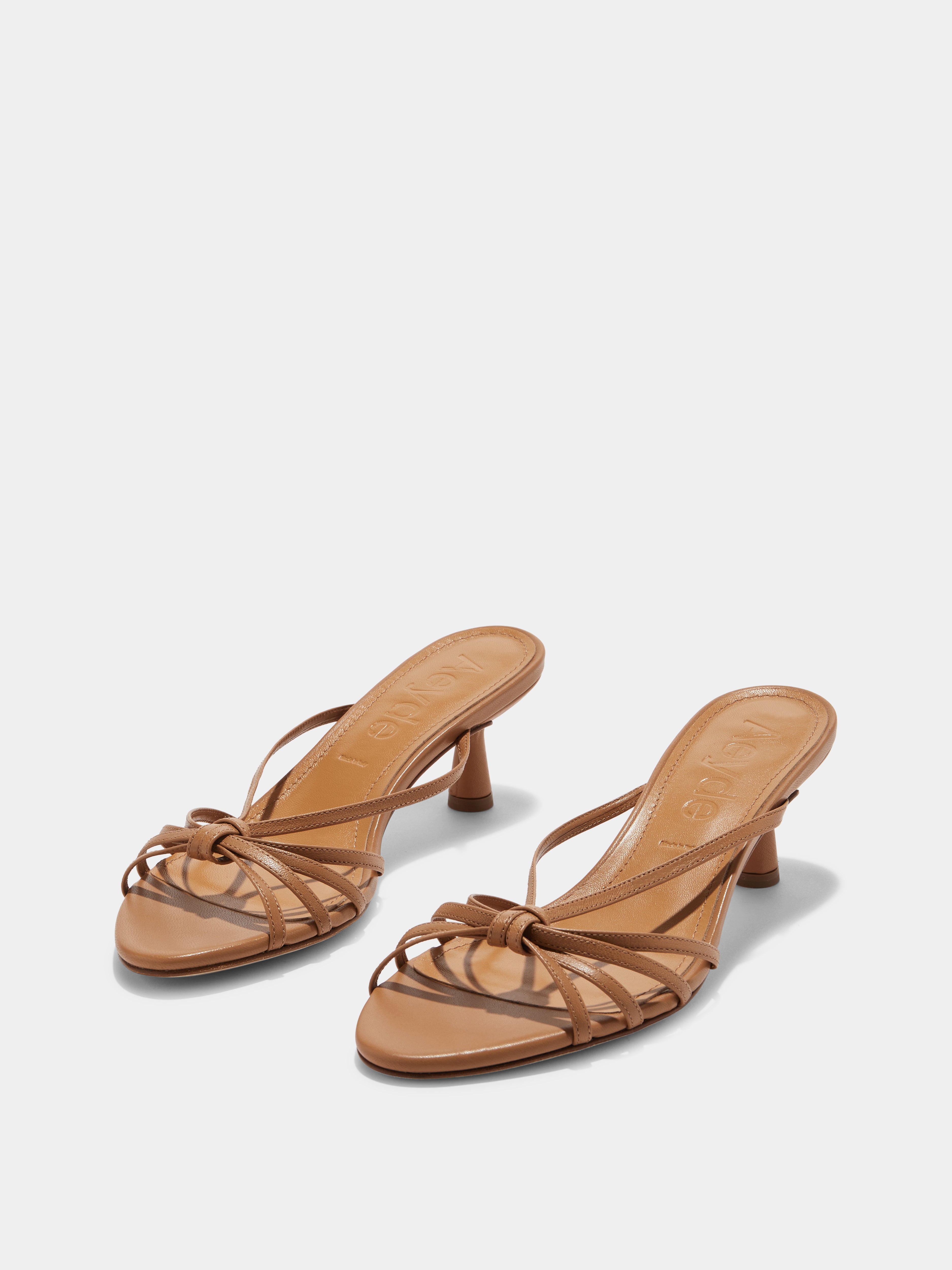 Aeyde | Abby Leather Heeled Sandals for Women | Hazelnut Nappa | Round Toe | Mid Heel | On Feet