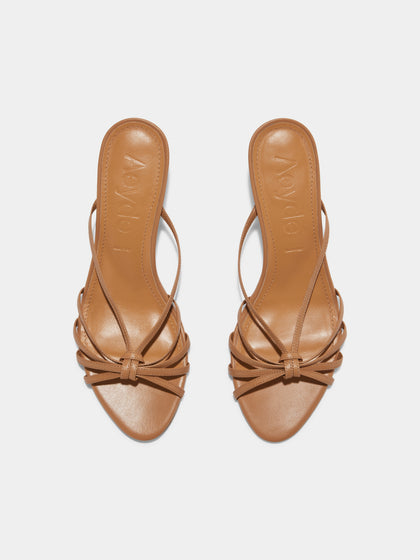 Aeyde | Abby Leather Heeled Sandals for Women | Hazelnut Nappa | Round Toe | Mid Heel | Luxury Materials | Handmade in Italy