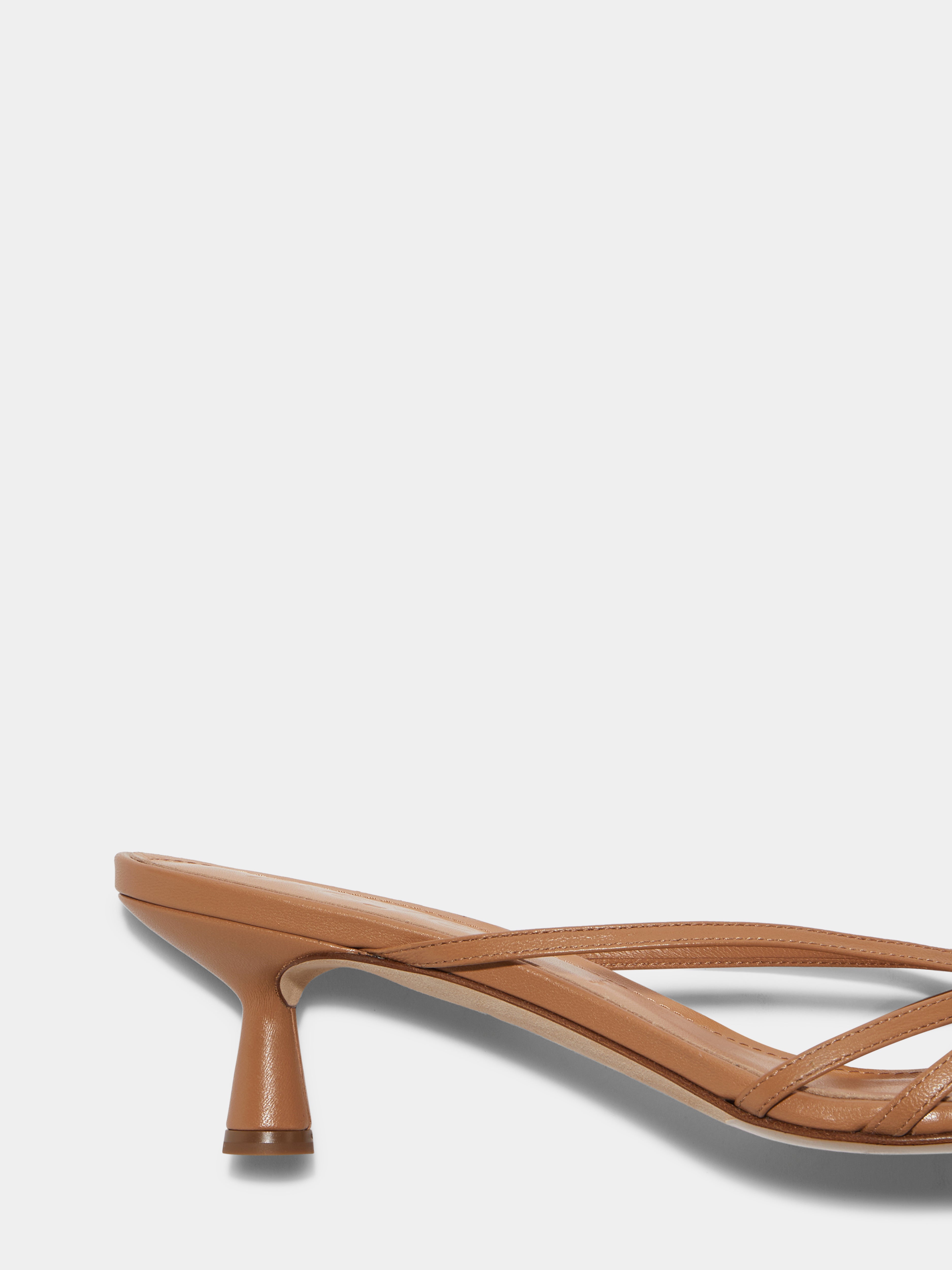 Aeyde | Abby Leather Heeled Sandals for Women | Hazelnut Nappa | Round Toe | Mid Heel | Front View