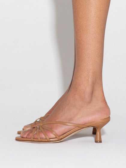 Aeyde | Abby Leather Heeled Sandals for Women | Hazelnut Nappa | Round Toe | Mid Heel | How to Style