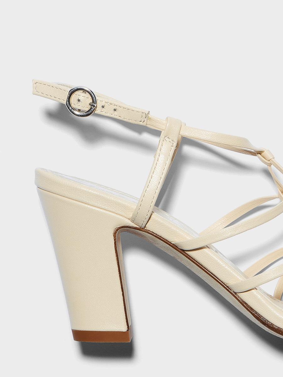Aeyde | Acacia Leather Heeled Sandals for Women | Creamy Nappa | Square Toe | High Heel | Heel Details