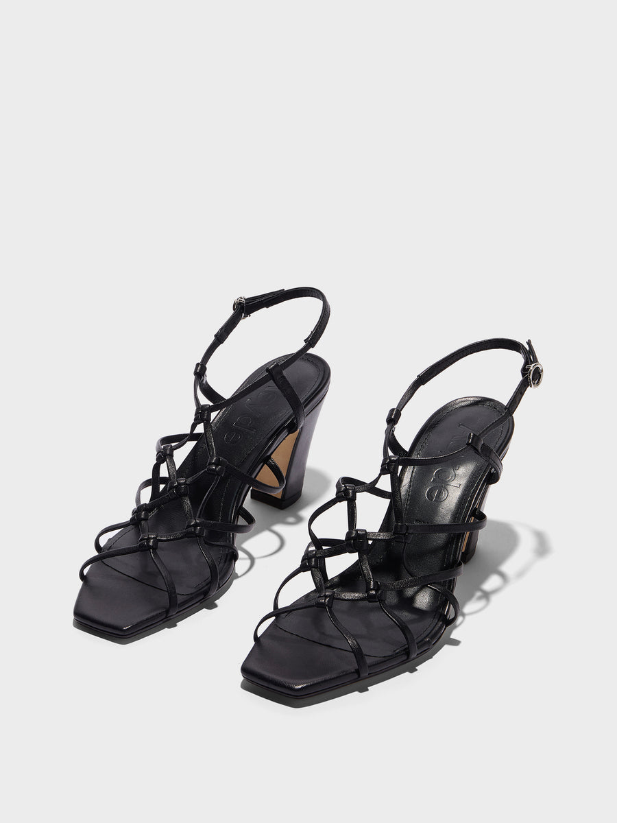 Aeyde | Acacia Leather Heeled Sandals for Women | Black Nappa | Square Toe | High Heel | Luxury Materials | Handmade in Italy