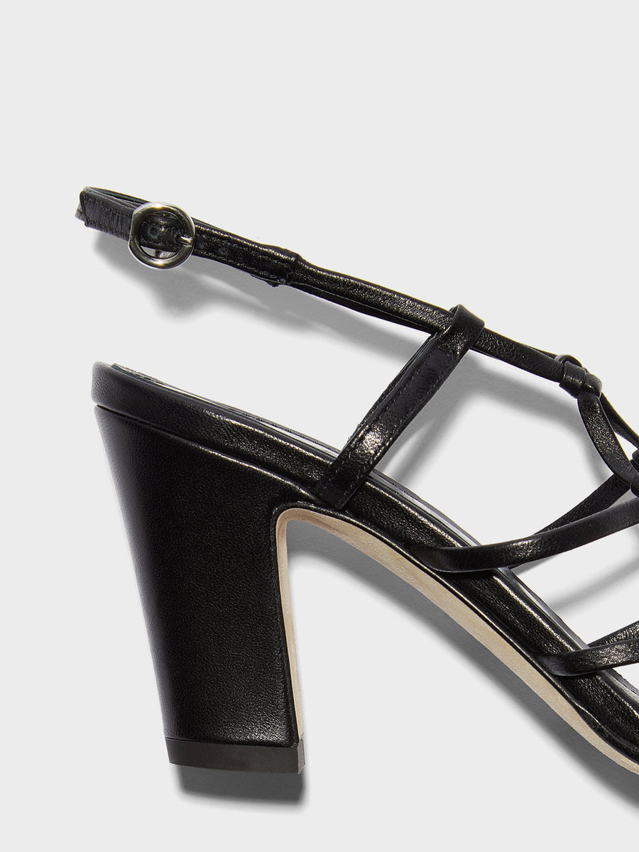 Aeyde | Acacia Leather Heeled Sandals for Women | Black Nappa | Square Toe | High Heel | Heel Details