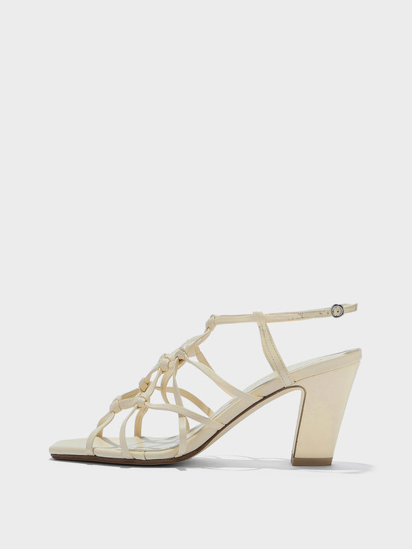 Aeyde | Acacia Leather Heeled Sandals for Women | Creamy Nappa | Square Toe | High Heel | Side View