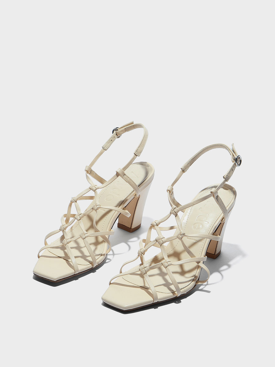 Aeyde | Acacia Leather Heeled Sandals for Women | Creamy Nappa | Square Toe | High Heel | Luxury Materials | Handmade in Italy
