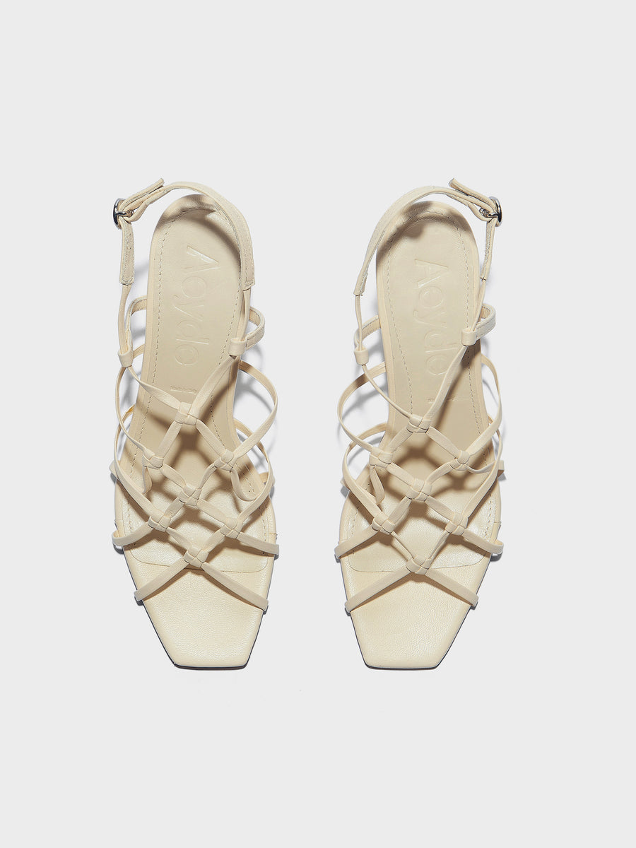 Aeyde | Acacia Leather Heeled Sandals for Women | Creamy Nappa | Square Toe | High Heel | Front View