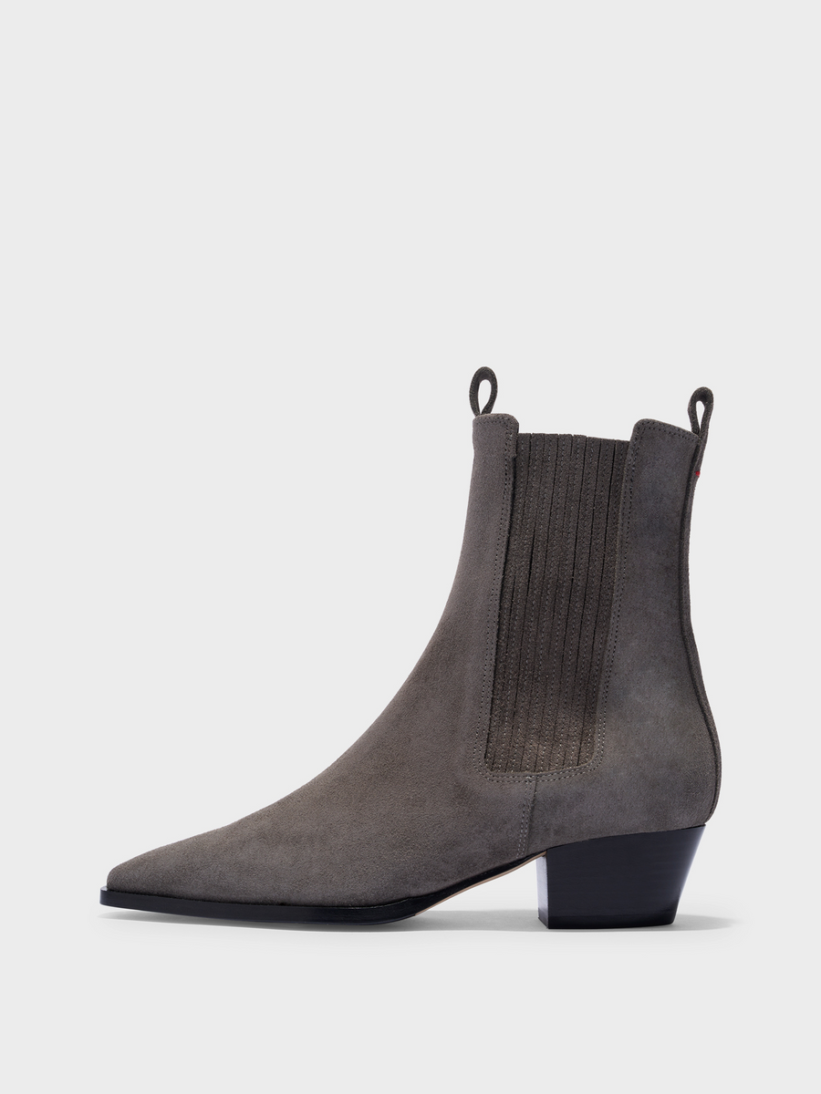 Aeyde | Agata Suede Ankle Boots Leather Ankle Boots for Women | Taupe Suede | Square Toe | Mid Heel | Side View