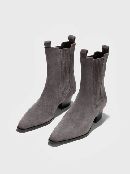Aeyde | Agata Suede Ankle Boots Leather Ankle Boots for Women | Taupe Suede | Square Toe | Mid Heel | Luxury Materials | Handmade in Italy