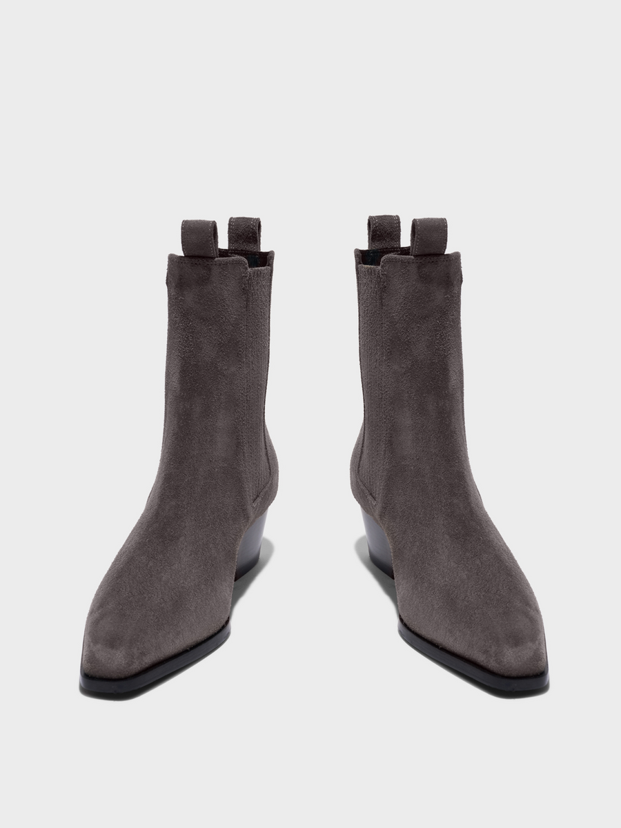 Aeyde | Agata Suede Ankle Boots Leather Ankle Boots for Women | Taupe Suede | Square Toe | Mid Heel | Front View