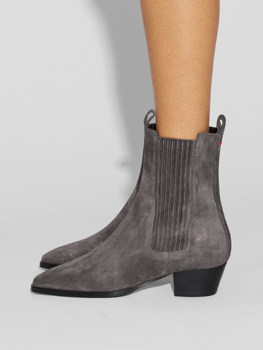 Aeyde | Agata Suede Ankle Boots Leather Ankle Boots for Women | Taupe Suede | Square Toe | Mid Heel | How to Style