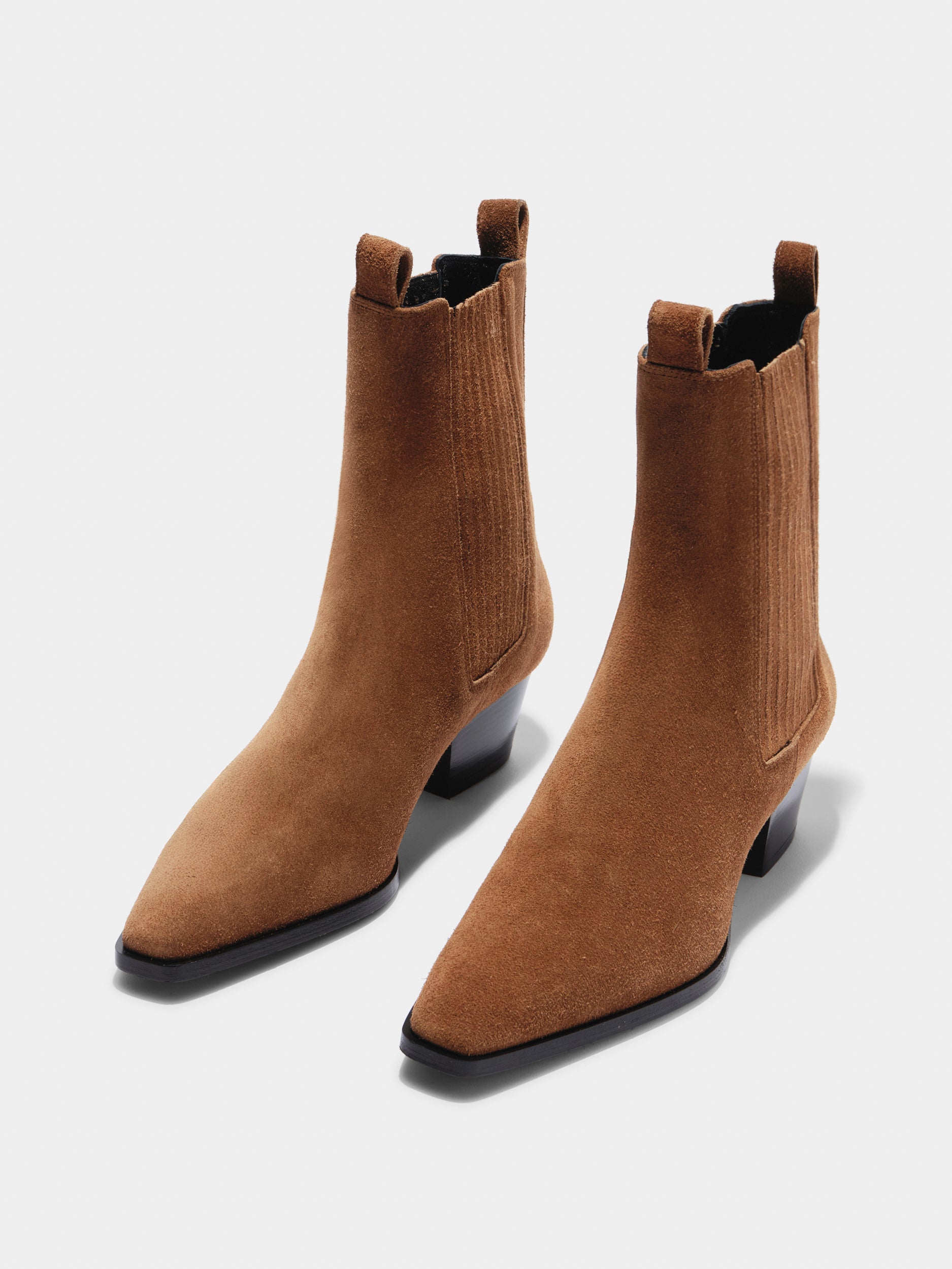 Aeyde | Agata Leather Ankle Boots for Women | Tobacco Suede | Pointed Toe | Low Heel | Luxury Materials | Handmade in Italy