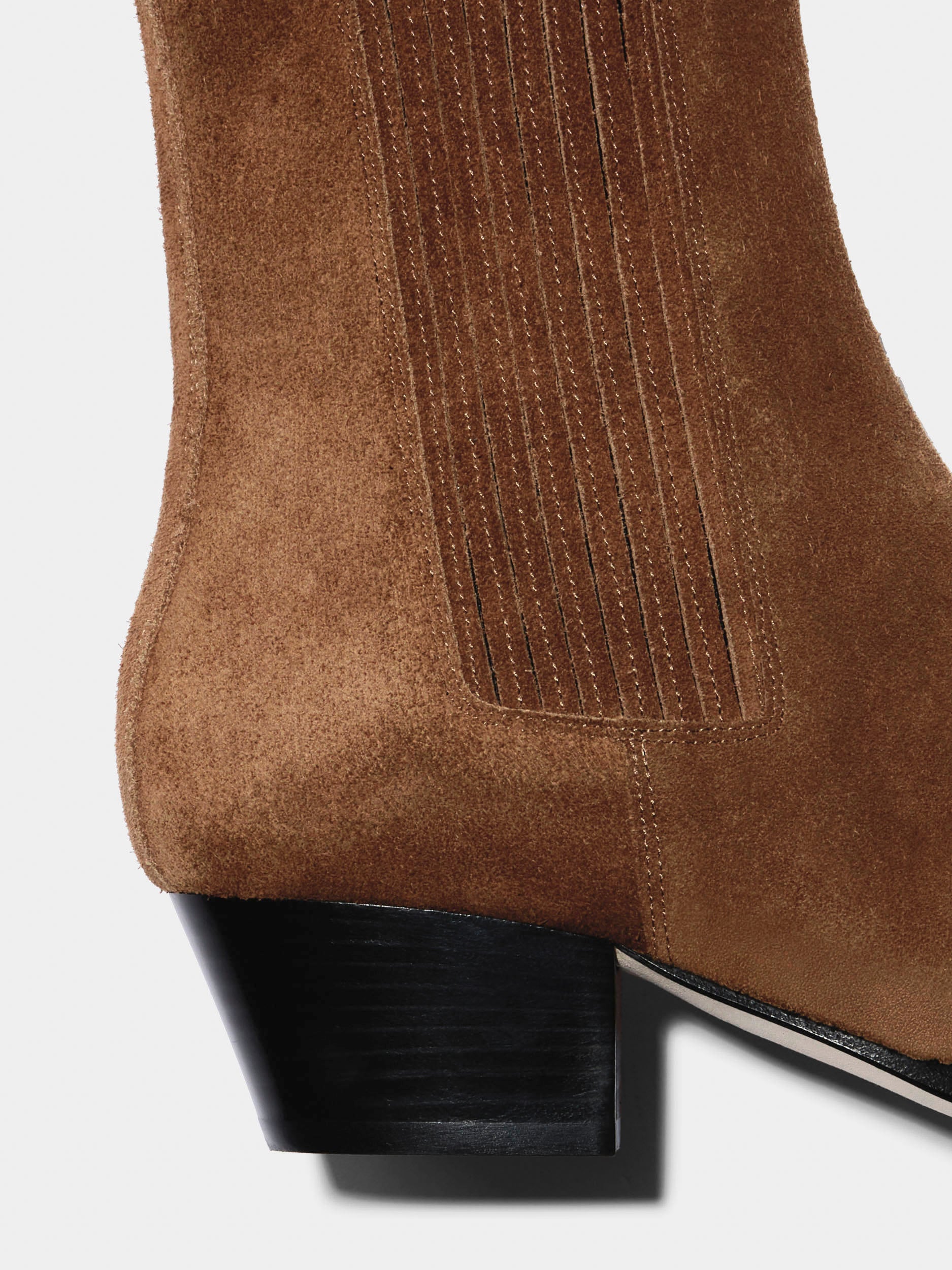 Aeyde | Agata Leather Ankle Boots for Women | Tobacco Suede | Pointed Toe | Low Heel | Heel Details