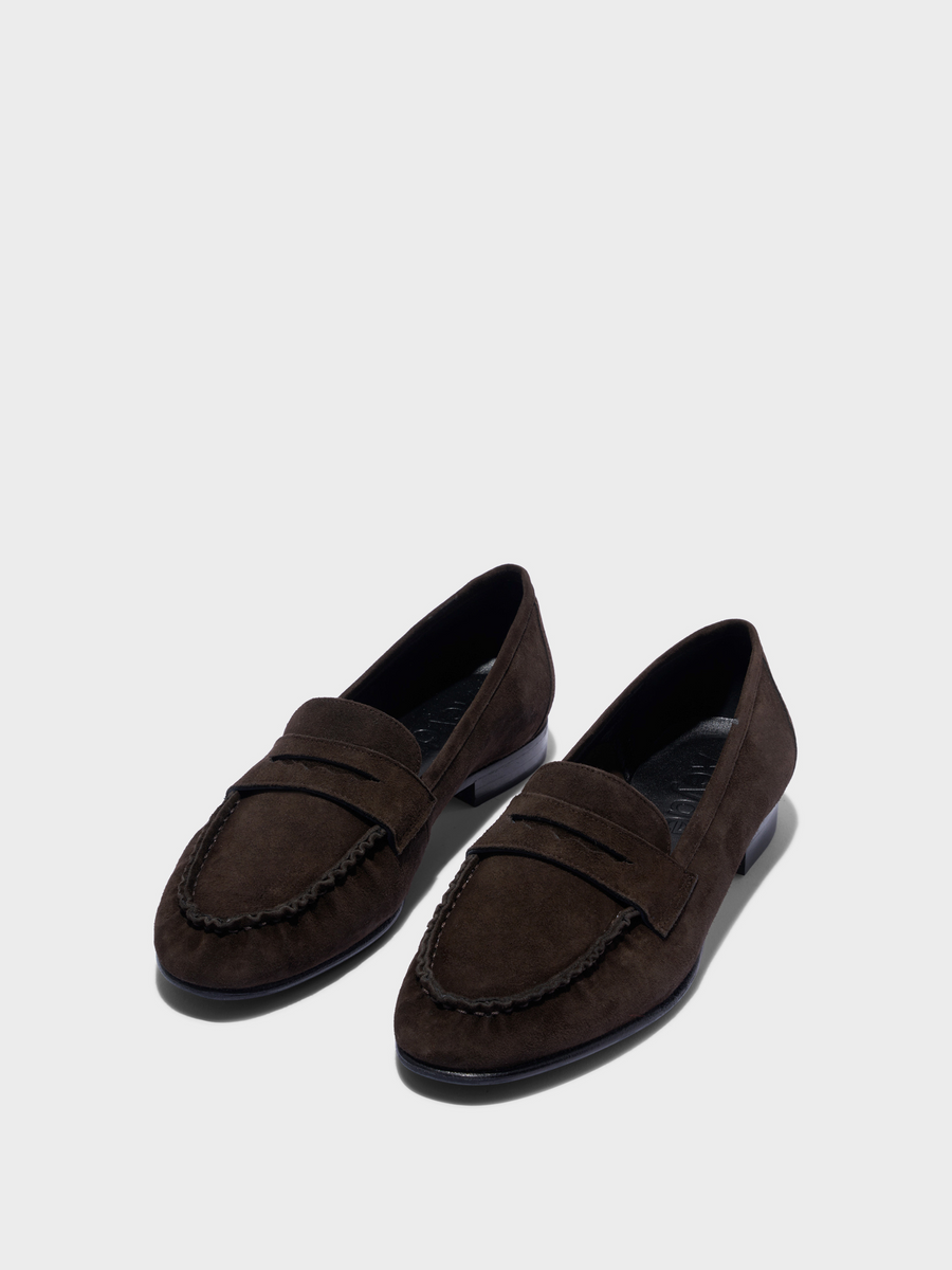 Aeyde | Aldous Suede Loafers Leather Flats for Women | Moka Suede | Round Toe | Low Heel | Luxury Materials | Handmade in Italy