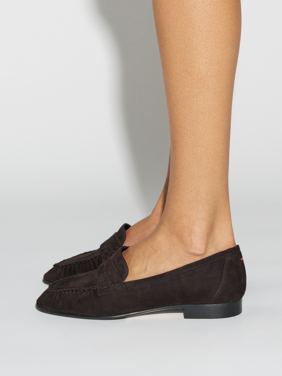 Aeyde | Aldous Suede Loafers Leather Flats for Women | Moka Suede | Round Toe | Low Heel | How to Style