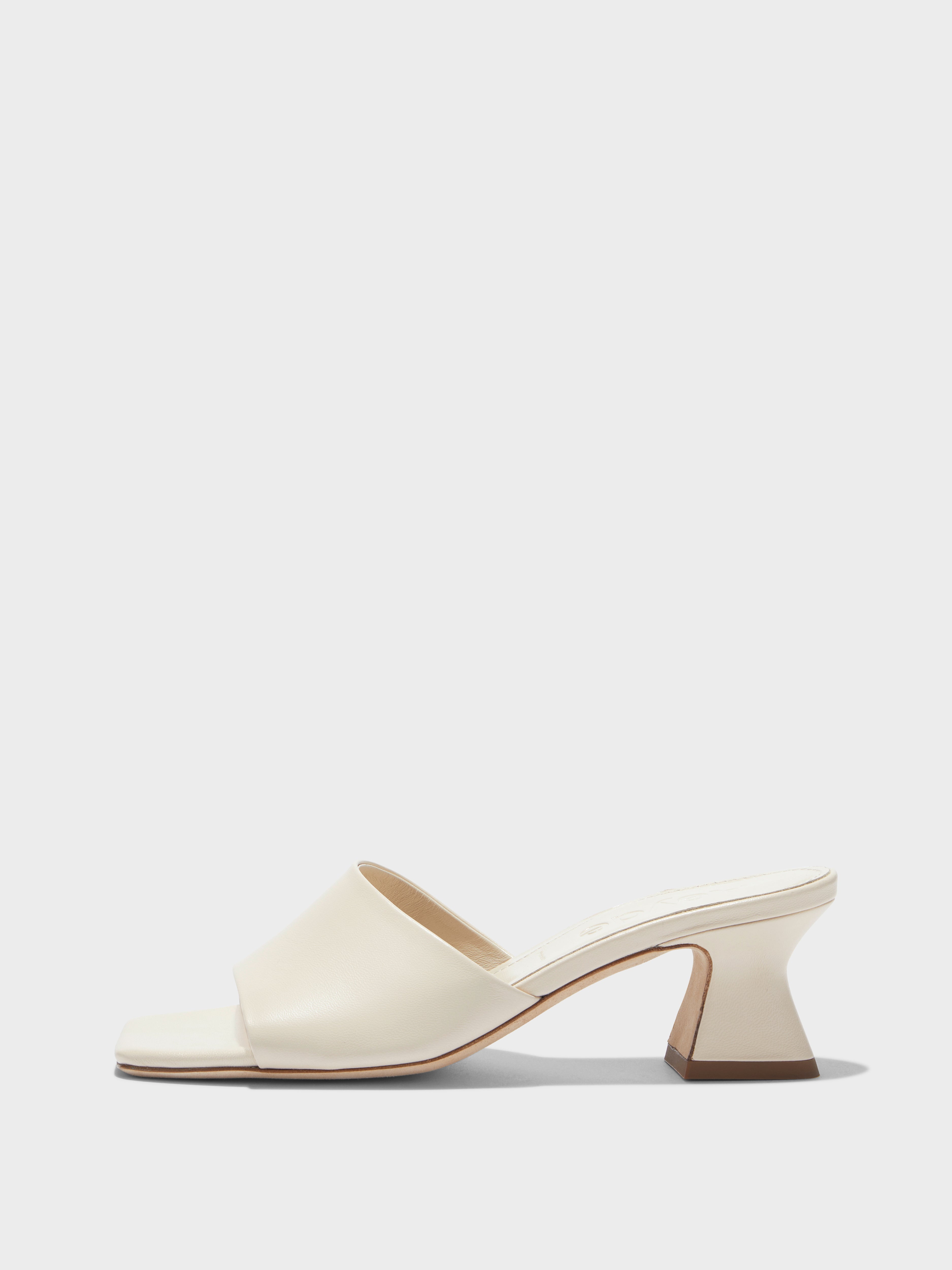 Aeyde | Ale Leather Heeled Sandals for Women | Creamy Nappa | Square Toe | Low Heel | Side View