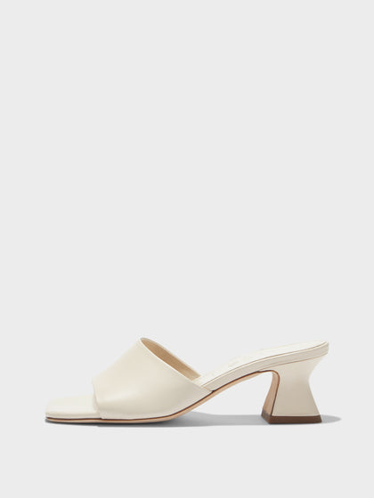 Aeyde | Ale Leather Heeled Sandals for Women | Creamy Nappa | Square Toe | Low Heel | Side View