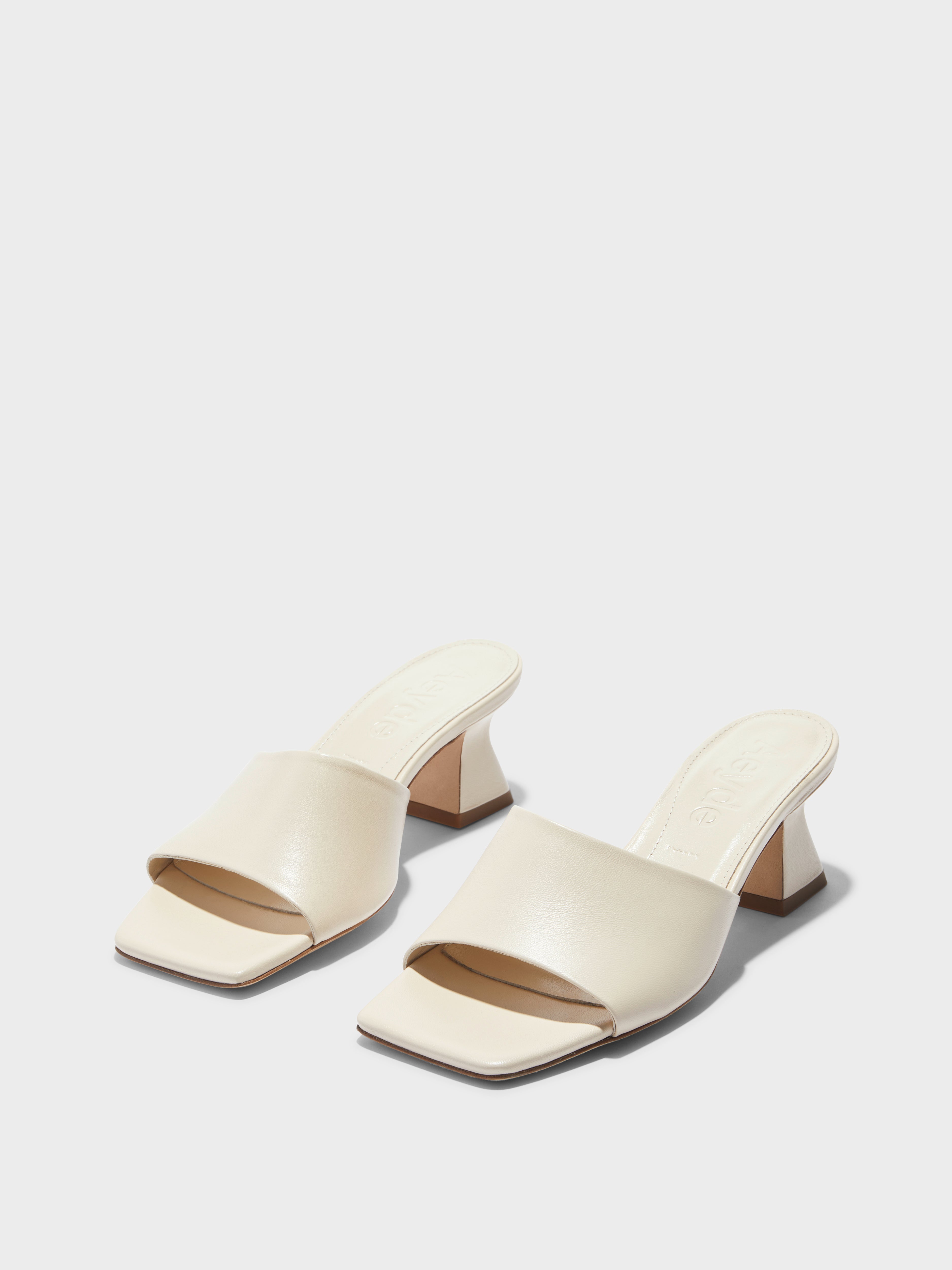 Aeyde | Ale Leather Heeled Sandals for Women | Creamy Nappa | Square Toe | Low Heel | On Feet