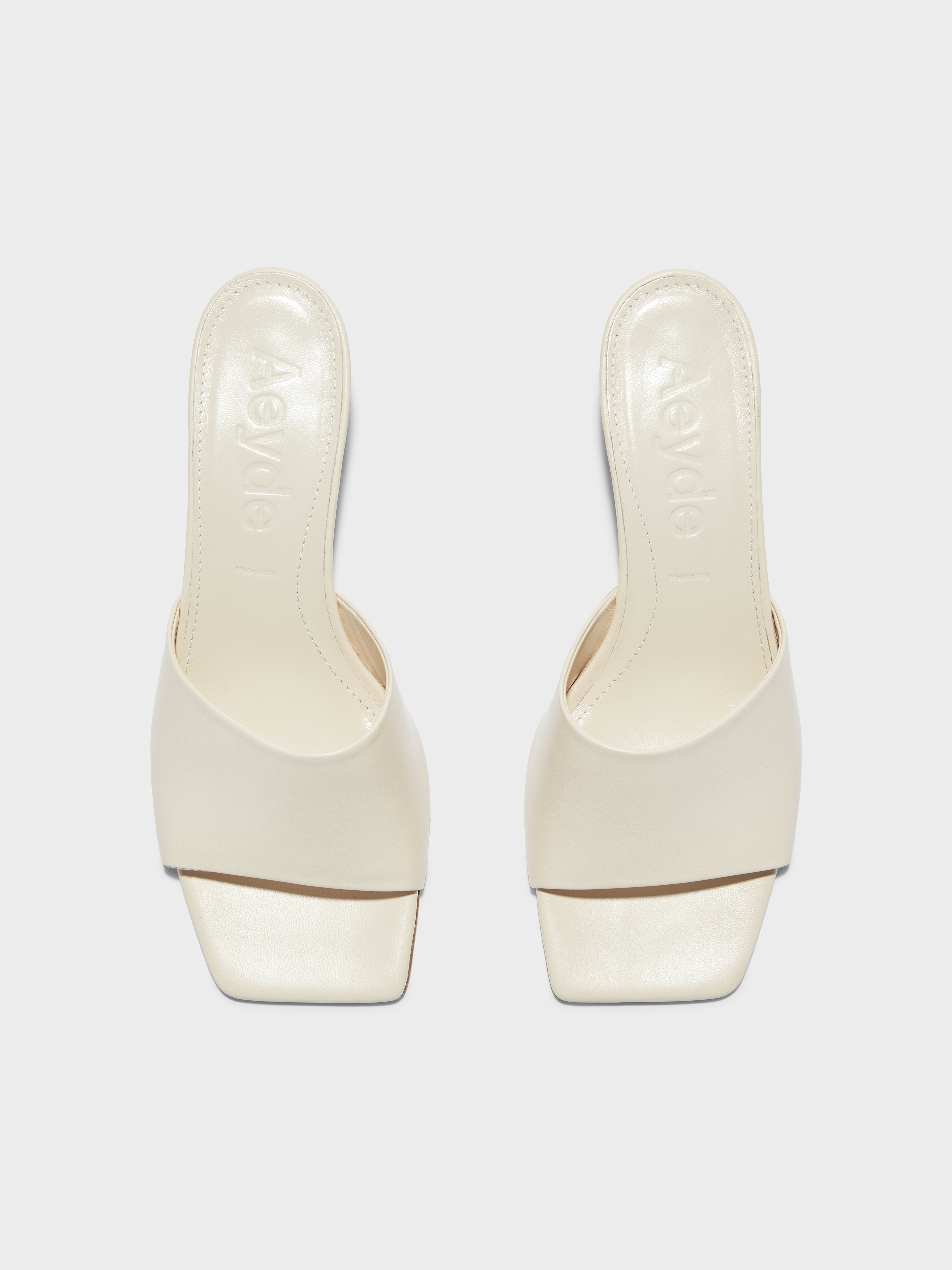 Aeyde | Ale Leather Heeled Sandals for Women | Creamy Nappa | Square Toe | Low Heel | Luxury Materials | Handmade in Italy