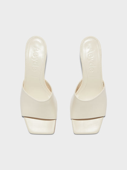 Aeyde | Ale Leather Heeled Sandals for Women | Creamy Nappa | Square Toe | Low Heel | Luxury Materials | Handmade in Italy