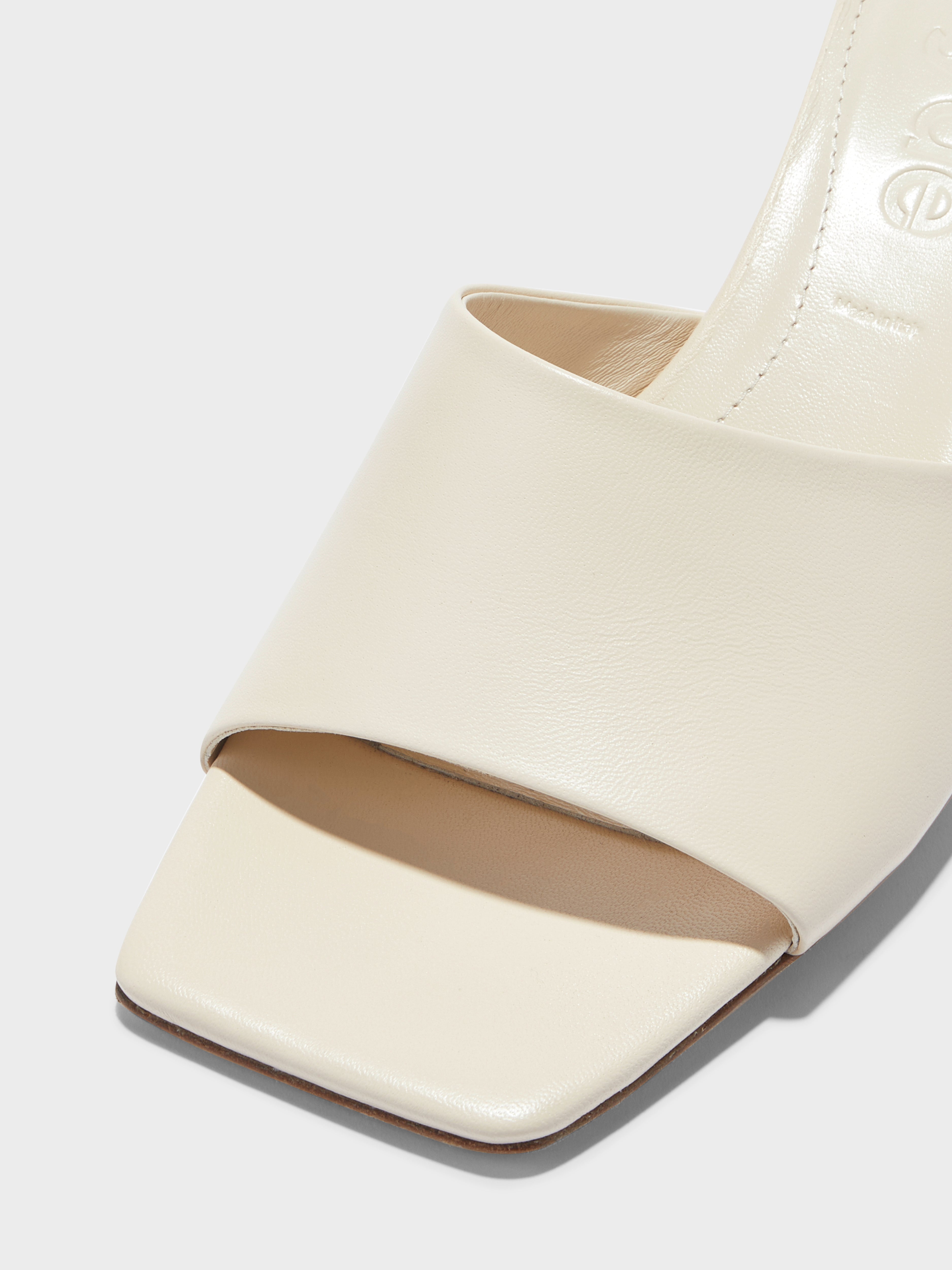 Aeyde | Ale Leather Heeled Sandals for Women | Creamy Nappa | Square Toe | Low Heel | Heel Details
