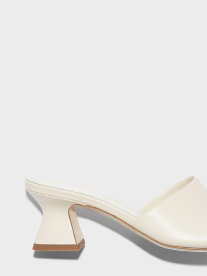 Aeyde | Ale Leather Heeled Sandals for Women | Creamy Nappa | Square Toe | Low Heel | Front View
