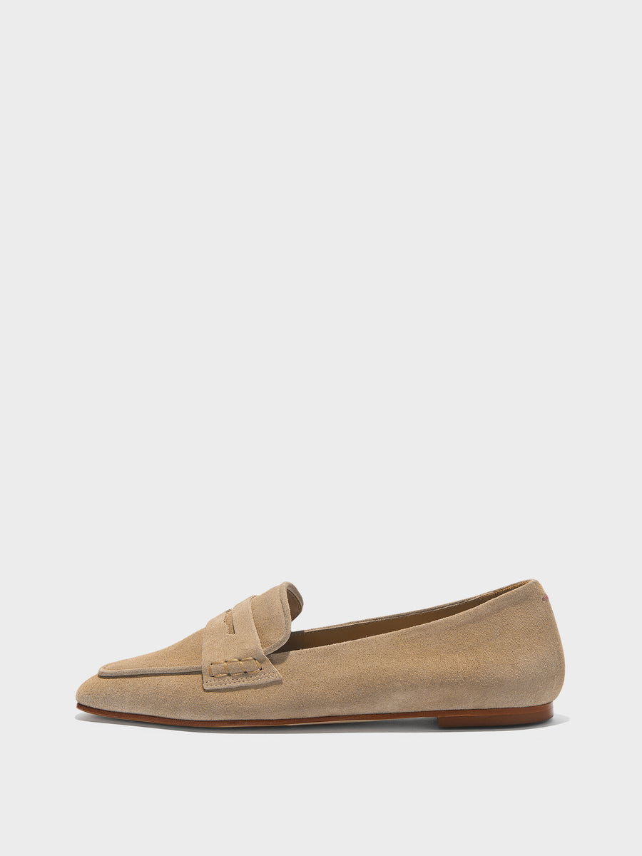 Aeyde | Alfie Leather Flats for Women | Sand Suede | Square Toe | Flat Heel | Side View