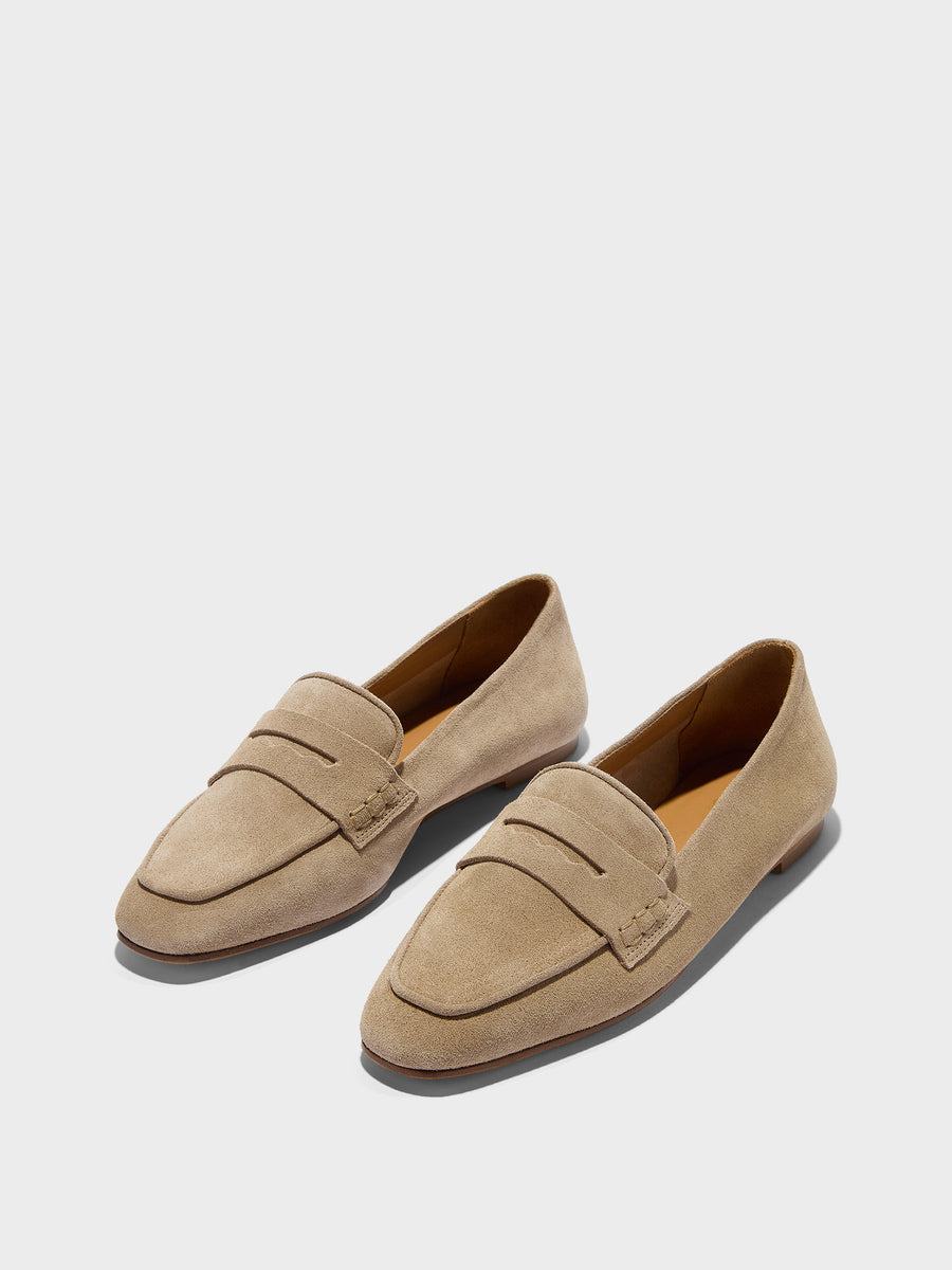 Aeyde | Alfie Leather Flats for Women | Sand Suede | Square Toe | Flat Heel | Luxury Materials | Handmade in Italy