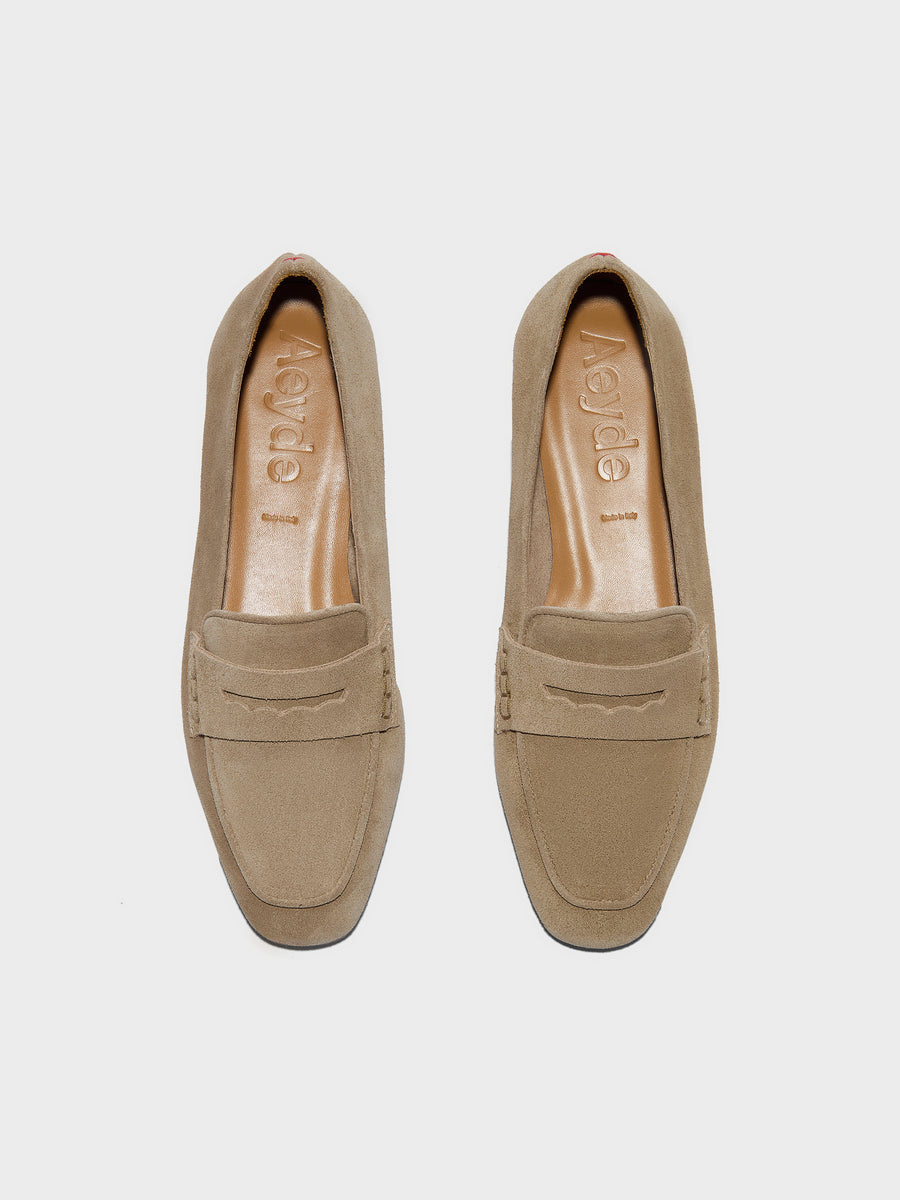 Aeyde | Alfie Leather Flats for Women | Sand Suede | Square Toe | Flat Heel | Heel Details