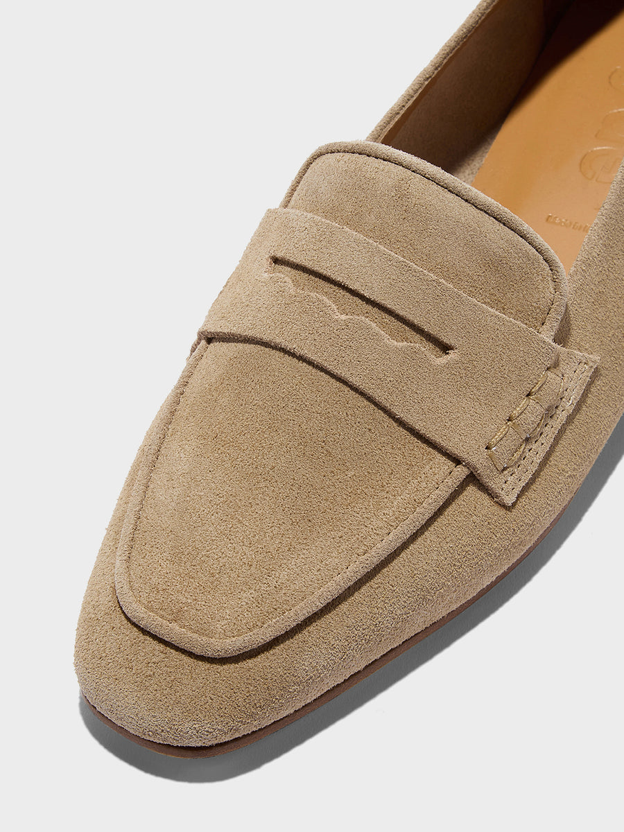 Aeyde | Alfie Leather Flats for Women | Sand Suede | Square Toe | Flat Heel | Front View