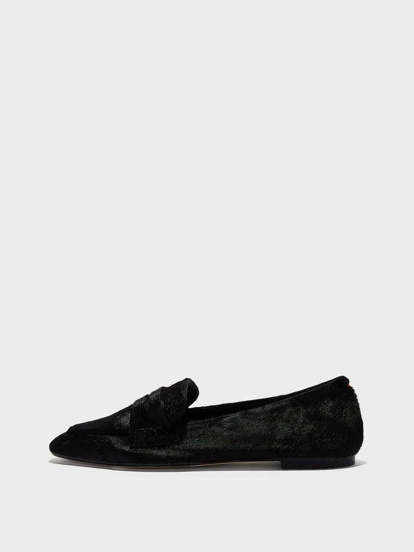 Aeyde | Alfie Leather Flats for Women | Black Ponyhair | Square Toe | Flat Heel | Side View