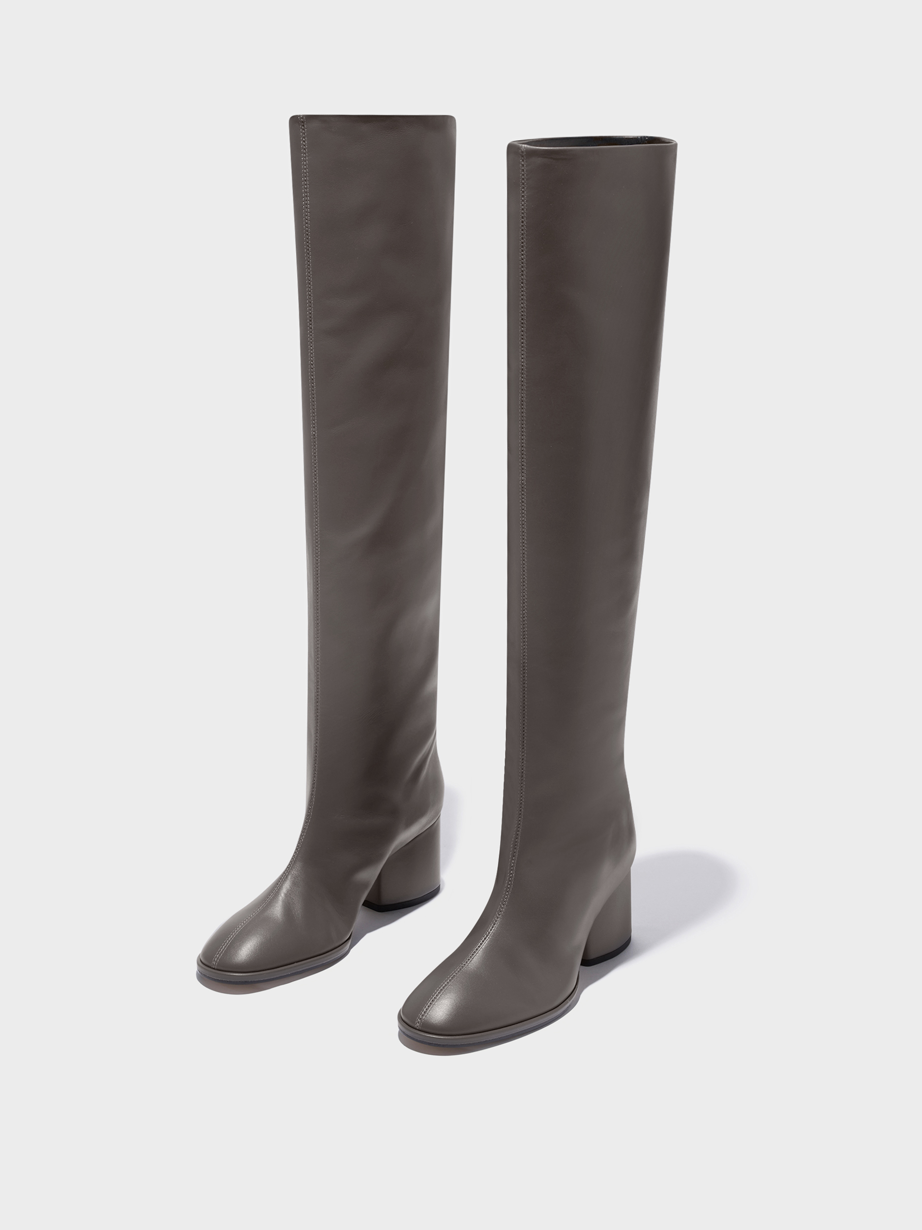 Aeyde | Almut Knee-High Boots Leather Knee High Boots for Women | Taupe Calf | Round Toe | Mid Heel | Luxury Materials | Handmade in Italy