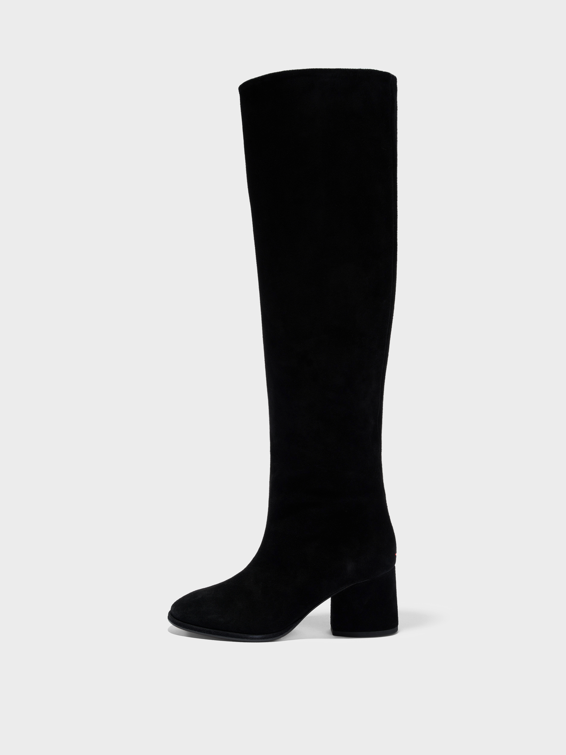 Aeyde | Almut Knee-High Boots Leather Knee High Boots for Women | Black Suede | Round Toe | Mid Heel | Side View