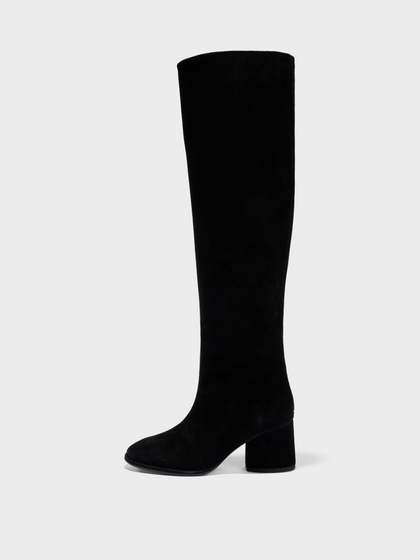 Aeyde | Almut Knee-High Boots Leather Knee High Boots for Women | Black Suede | Round Toe | Mid Heel | Side View