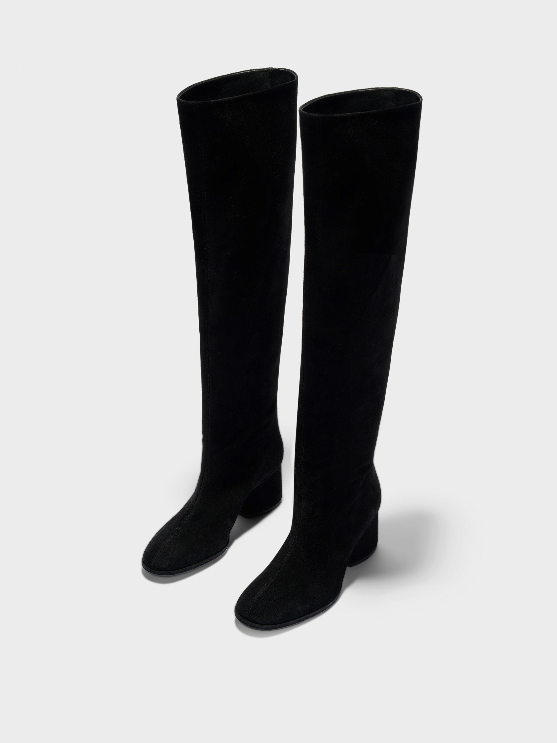 Aeyde | Almut Knee-High Boots Leather Knee High Boots for Women | Black Suede | Round Toe | Mid Heel | Luxury Materials | Handmade in Italy