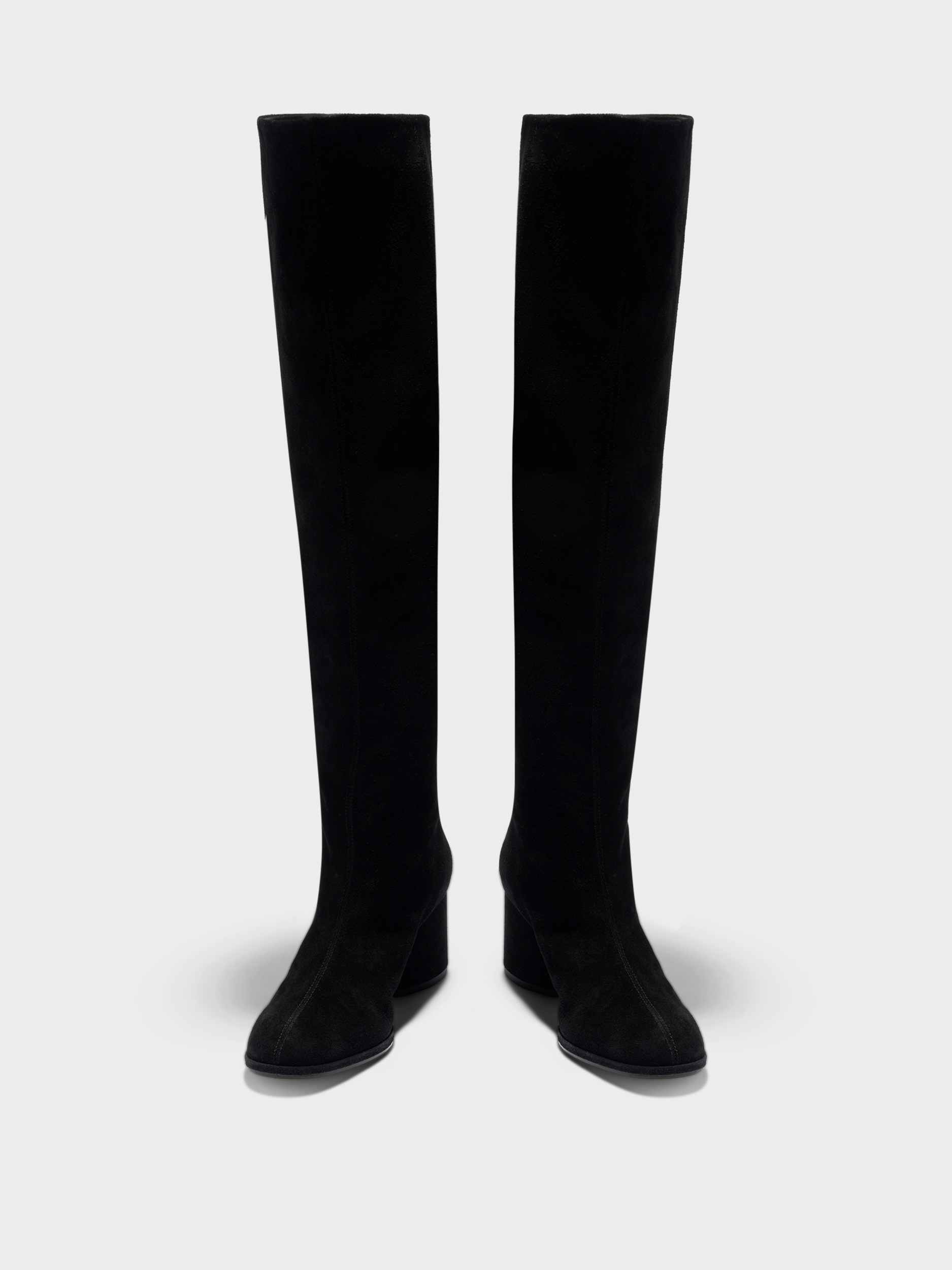 Aeyde | Almut Knee-High Boots Leather Knee High Boots for Women | Black Suede | Round Toe | Mid Heel | Heel Details
