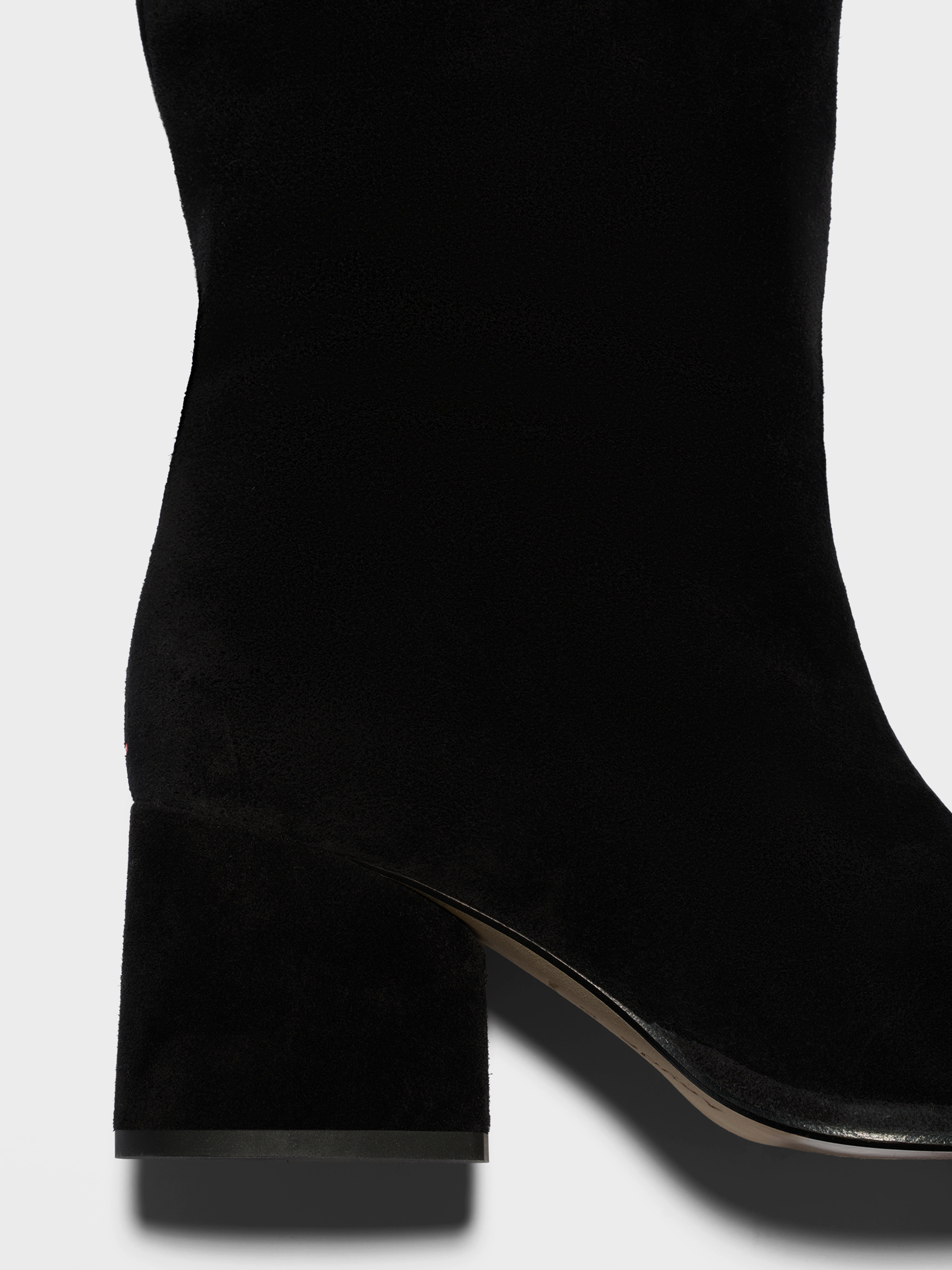 Aeyde | Almut Knee-High Boots Leather Knee High Boots for Women | Black Suede | Round Toe | Mid Heel | Front View