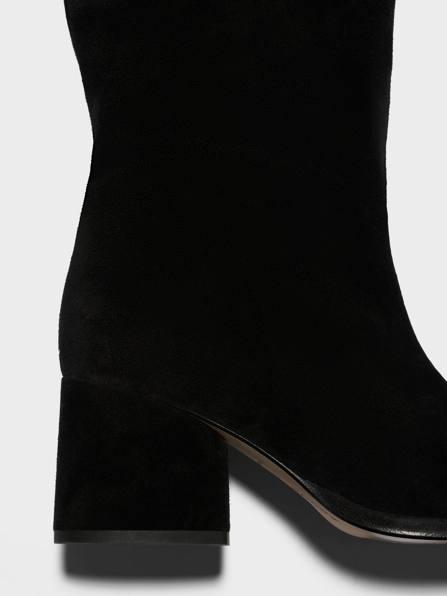 Aeyde | Almut Knee-High Boots Leather Knee High Boots for Women | Black Suede | Round Toe | Mid Heel | Front View