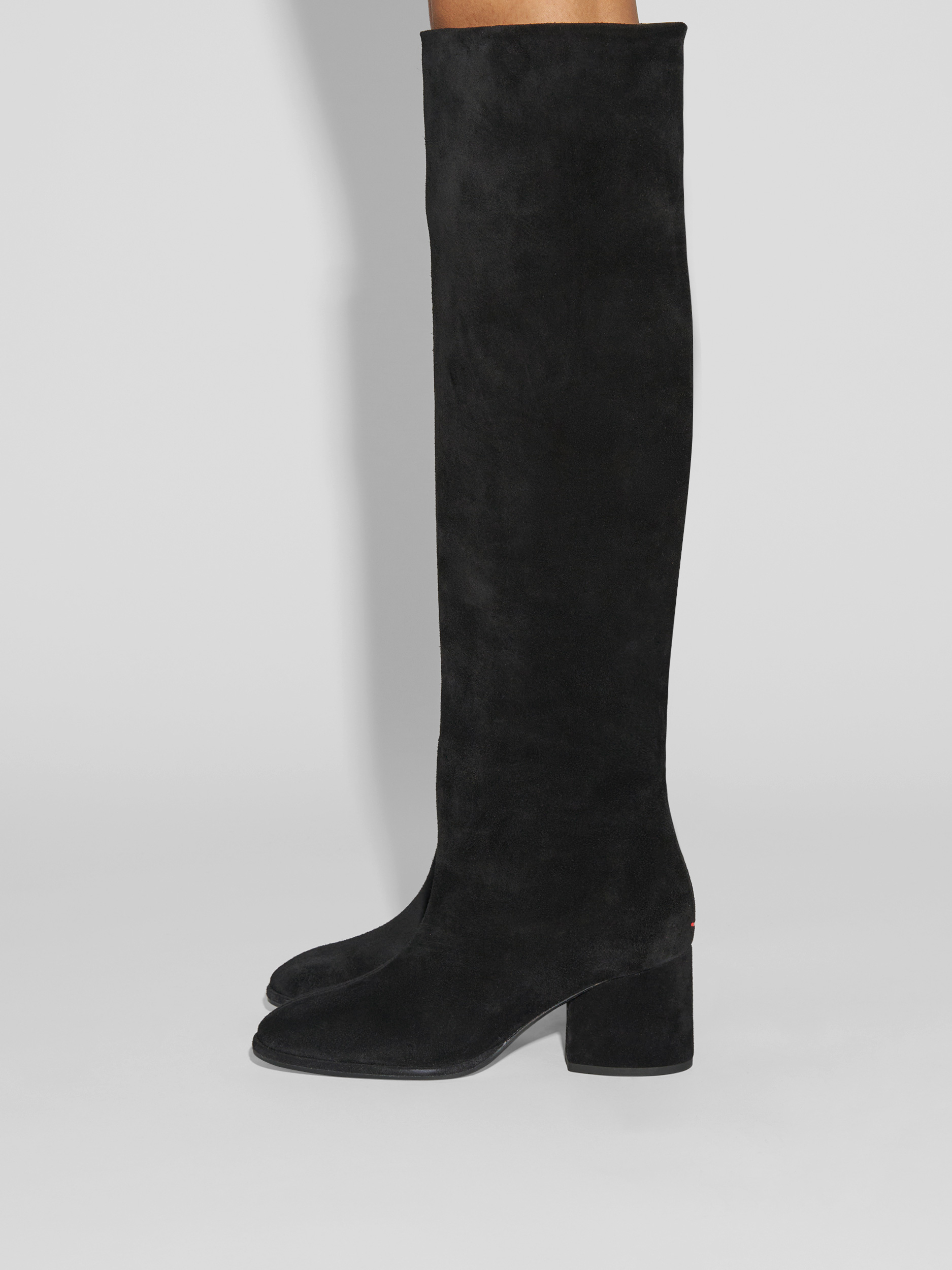 Aeyde | Almut Knee-High Boots Leather Knee High Boots for Women | Black Suede | Round Toe | Mid Heel | How to Style
