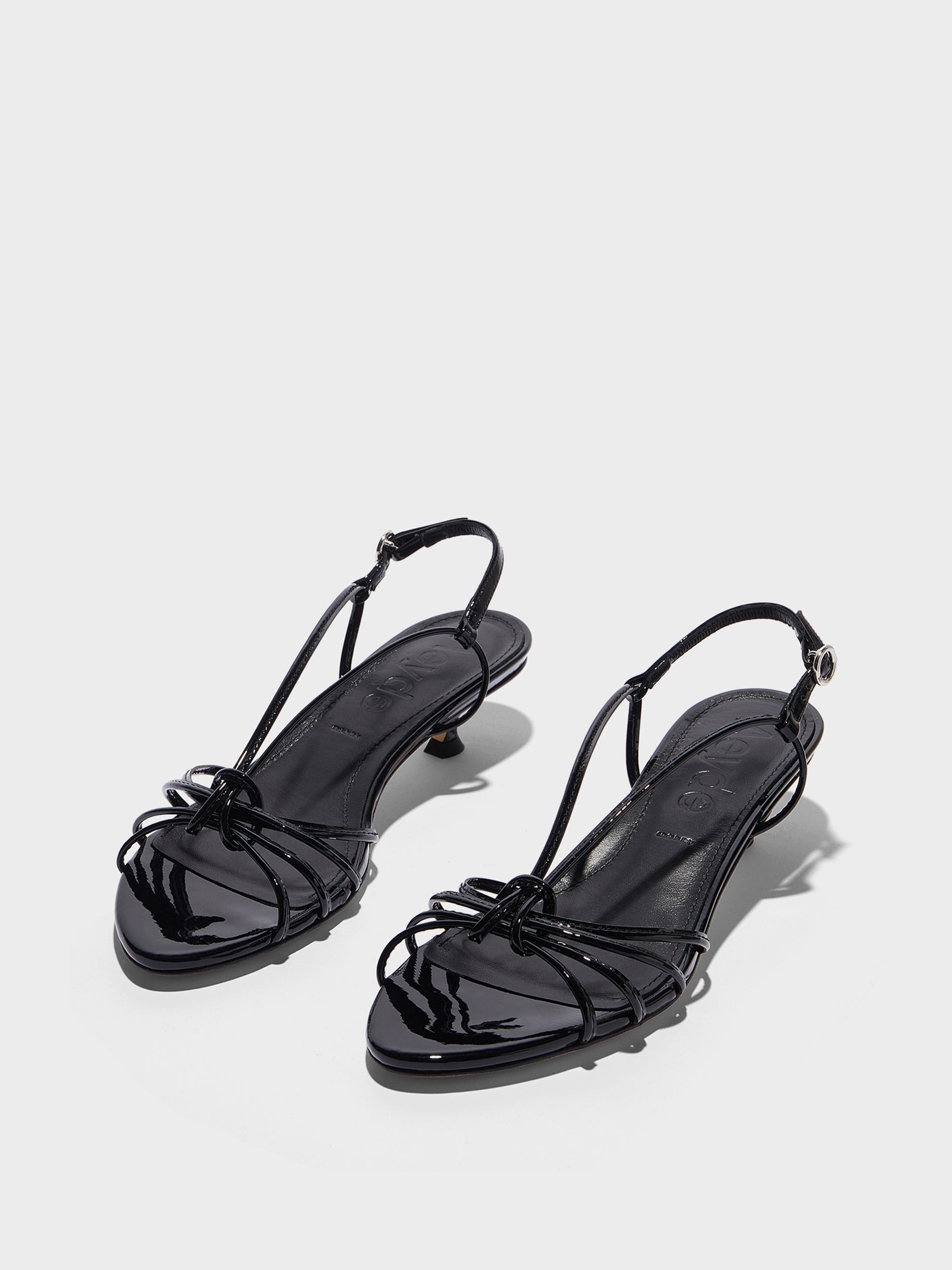Aeyde | Amara Leather Heeled Sandals for Women | Black Patent | Round Toe | Mid Heel | Luxury Materials | Handmade in Italy