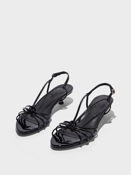 Aeyde | Amara Leather Heeled Sandals for Women | Black Patent | Round Toe | Mid Heel | Luxury Materials | Handmade in Italy
