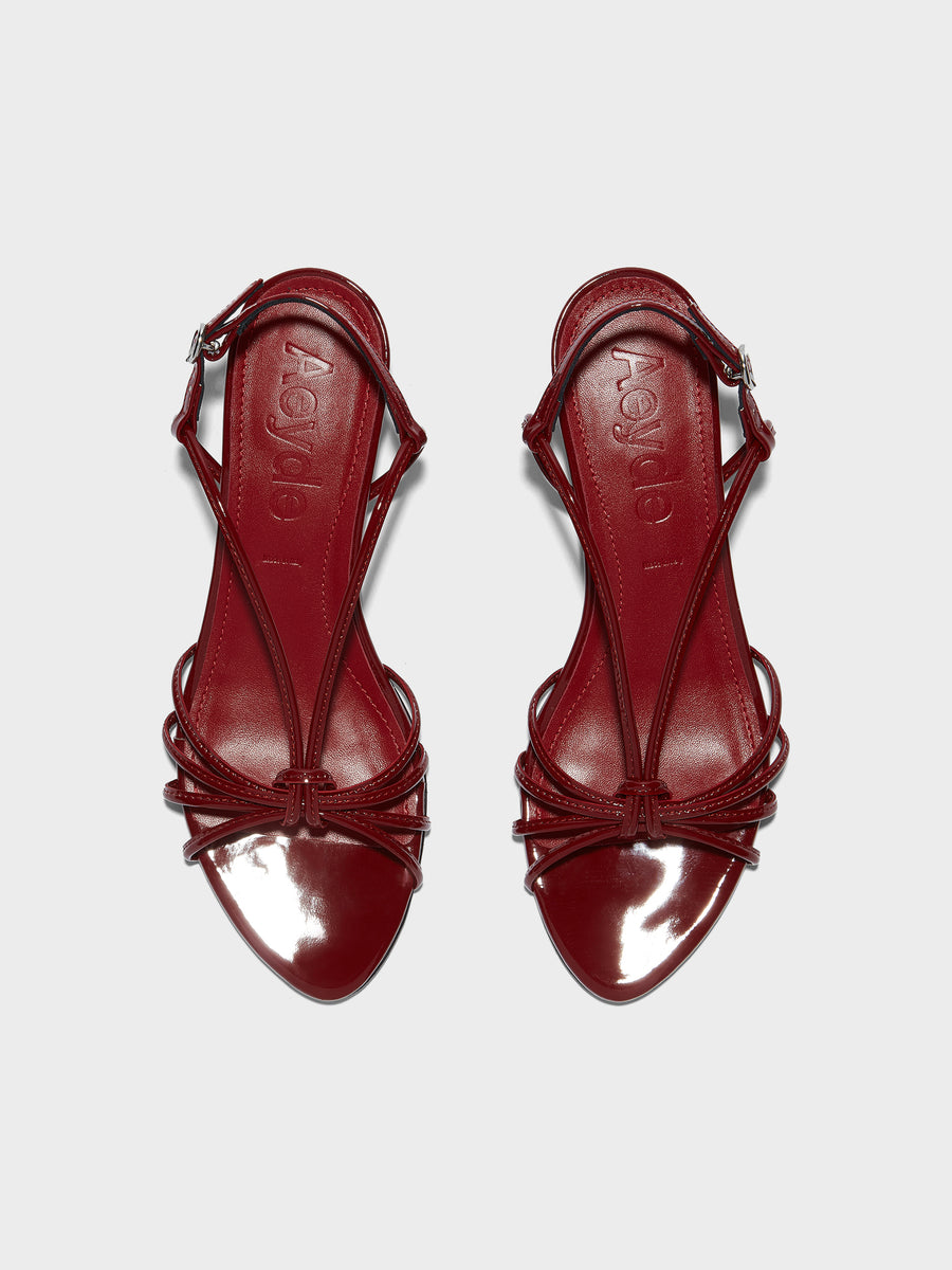 Aeyde | Amara Leather Heeled Sandals for Women | Scarlet Patent | Round Toe | Mid Heel | Front View