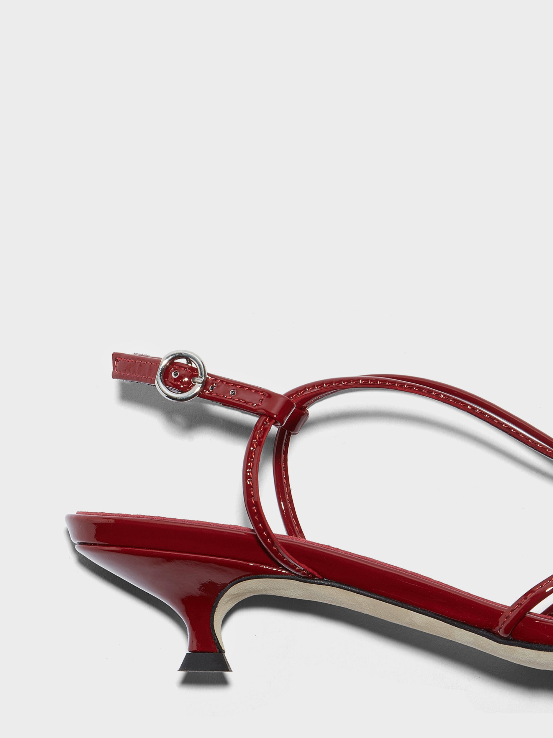 Aeyde | Amara Leather Heeled Sandals for Women | Scarlet Patent | Round Toe | Mid Heel | Heel Details