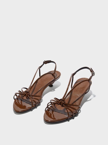 Aeyde | Amara Leather Heeled Sandals for Women | Tobacco Patent | Round Toe | Mid Heel | Luxury Materials | Handmade in Italy