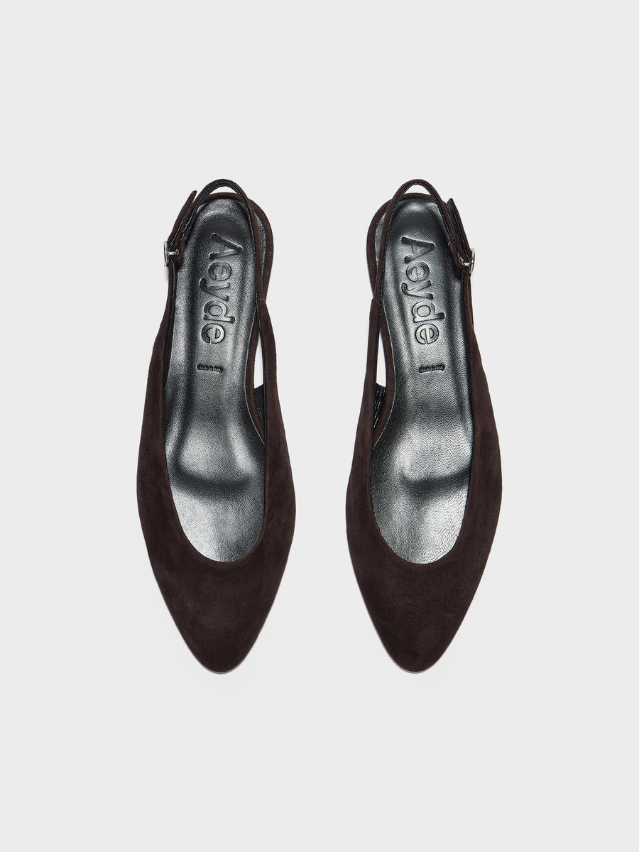 Aeyde | Amelia Leather Flats for Women | Moka Suede |  | Flat Heel | Front View