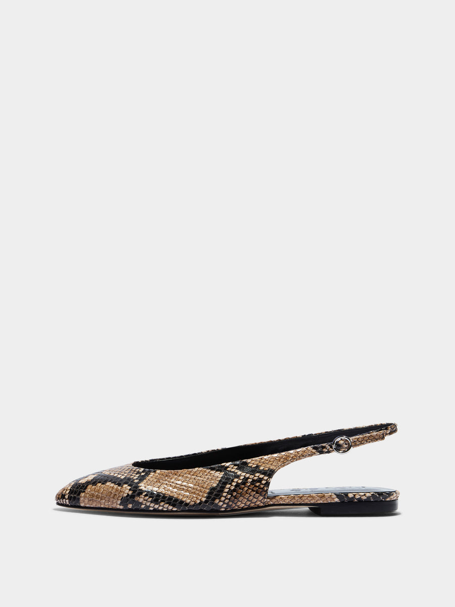 Aeyde | Amelia Leather Flats for Women | Hazelnut Snake |  | Flat Heel | Side View