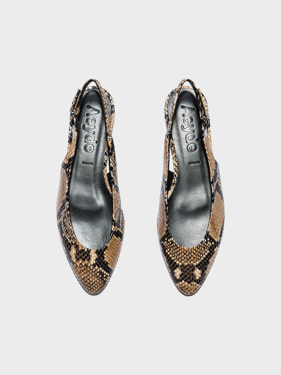 Aeyde | Amelia Leather Flats for Women | Hazelnut Snake |  | Flat Heel | Front View
