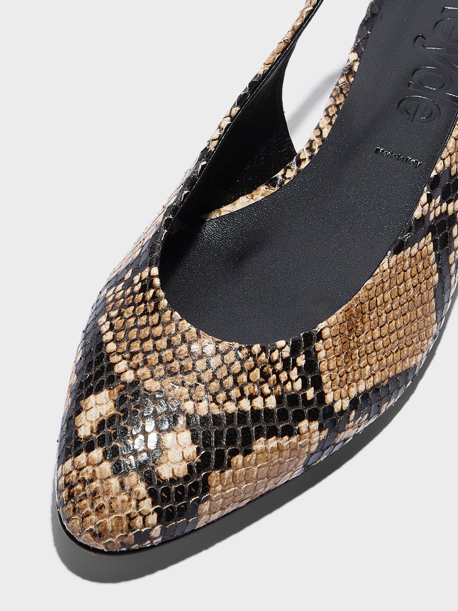 Aeyde | Amelia Leather Flats for Women | Hazelnut Snake |  | Flat Heel | Heel Details